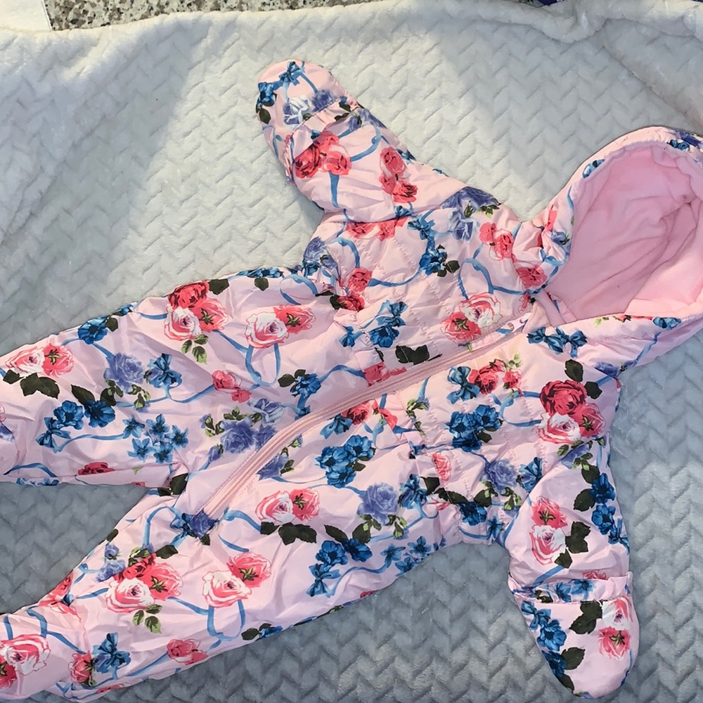 Baby girl pink floral snow suit